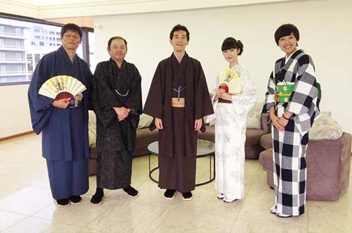 The talk featured, from left, producer Horikawa, director Masayuki Yoshihara, original author Tomihiko Morimi, Mamiko Noto as Benten, and MC Tomoko Misaki, KBS announcer (photo courtesy of 