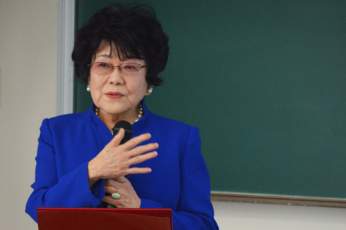 Dr. Yasuko Hasegawa, Dean of the College, gives a lecture titled 